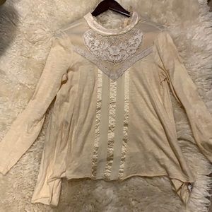 Free people Cream lace and cotton top